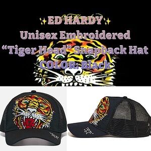 ✨ Ed Hardy - Embroidered “Tiger Head” Snap back Hat✨NWT✨